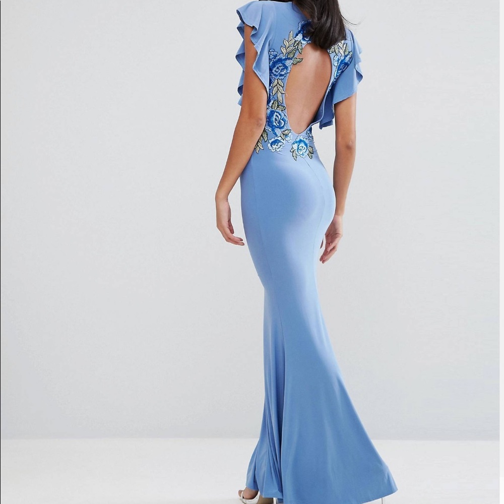 Formal Maxi Dress with Embroidered Floral Back